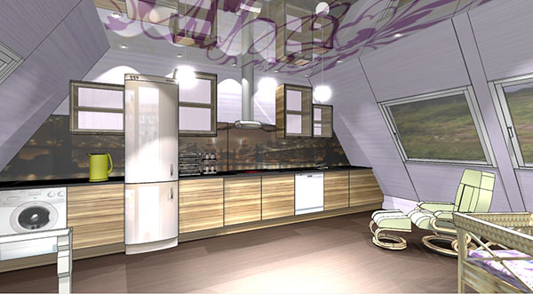 Дизайн проект интерьера кухни на мансарде