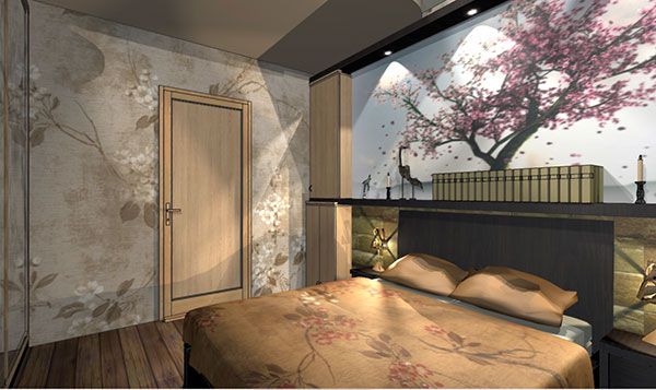 Дизайн проект спальной комнаты в японском стиле